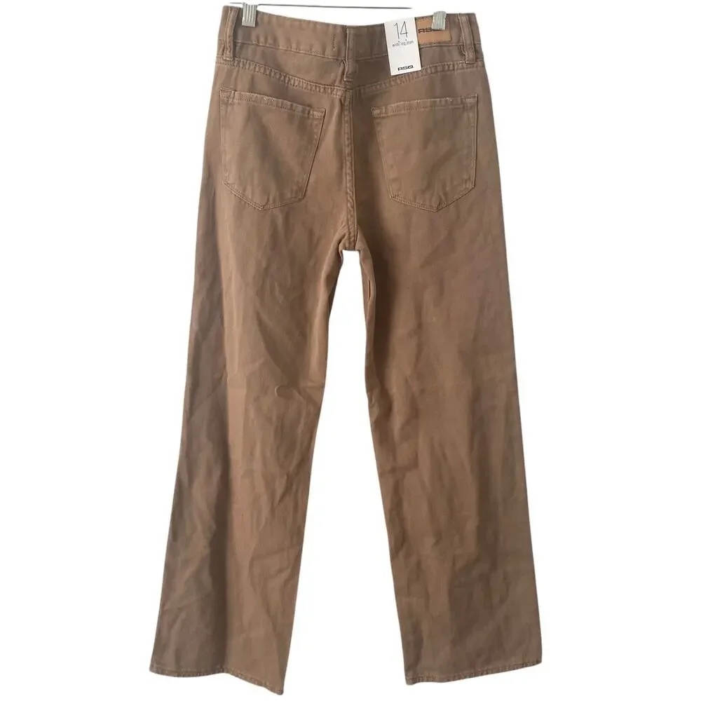 NEW RSQ Junior's Wide Leg Jeans Brown Size 14 Junior Ripped Knee Boho Trendy